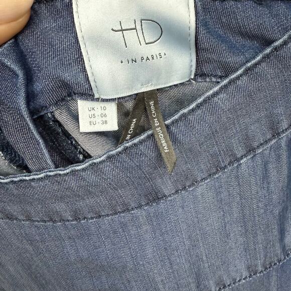 Anthropologie HD in Paris Chambray Denim BLue Asymmetrical Hem Skirt 6 - Picture 5 of 6